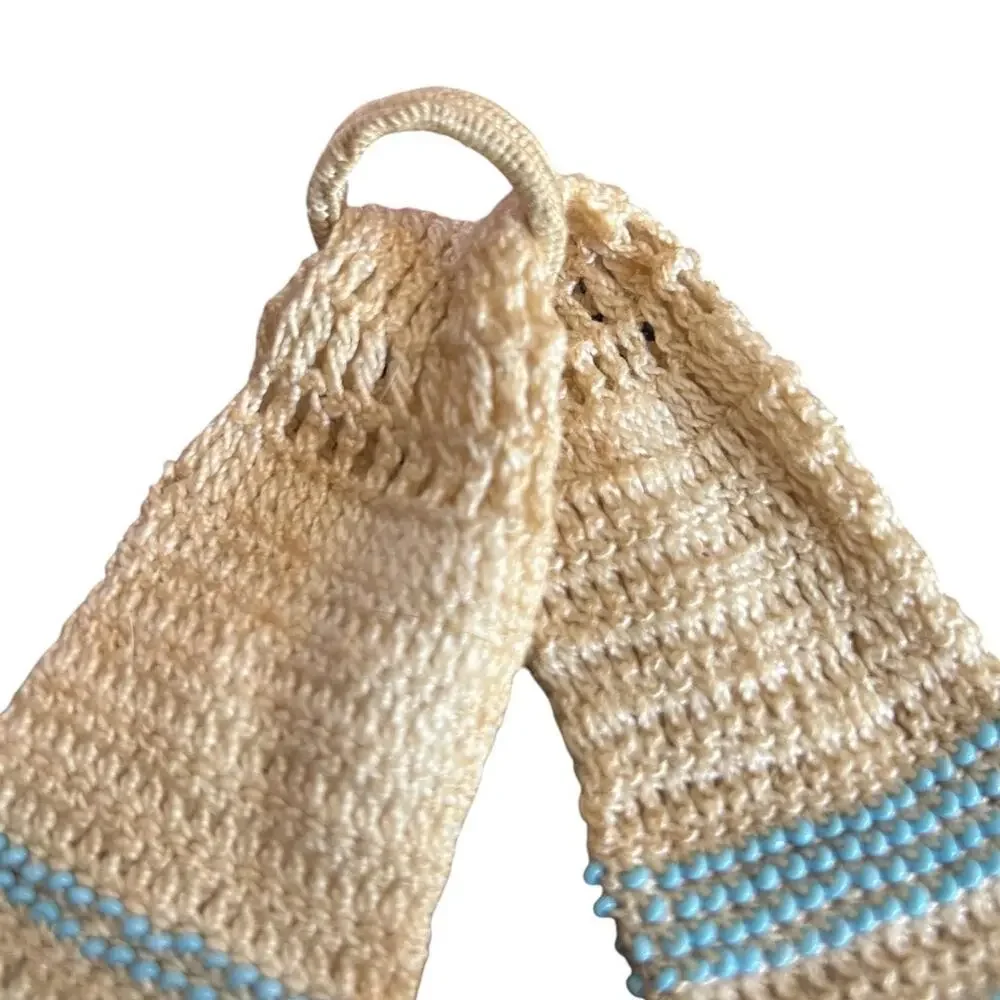 Victorian Edwardian Beaded Crochet Miser’s Purse with Blue Bead Fringe